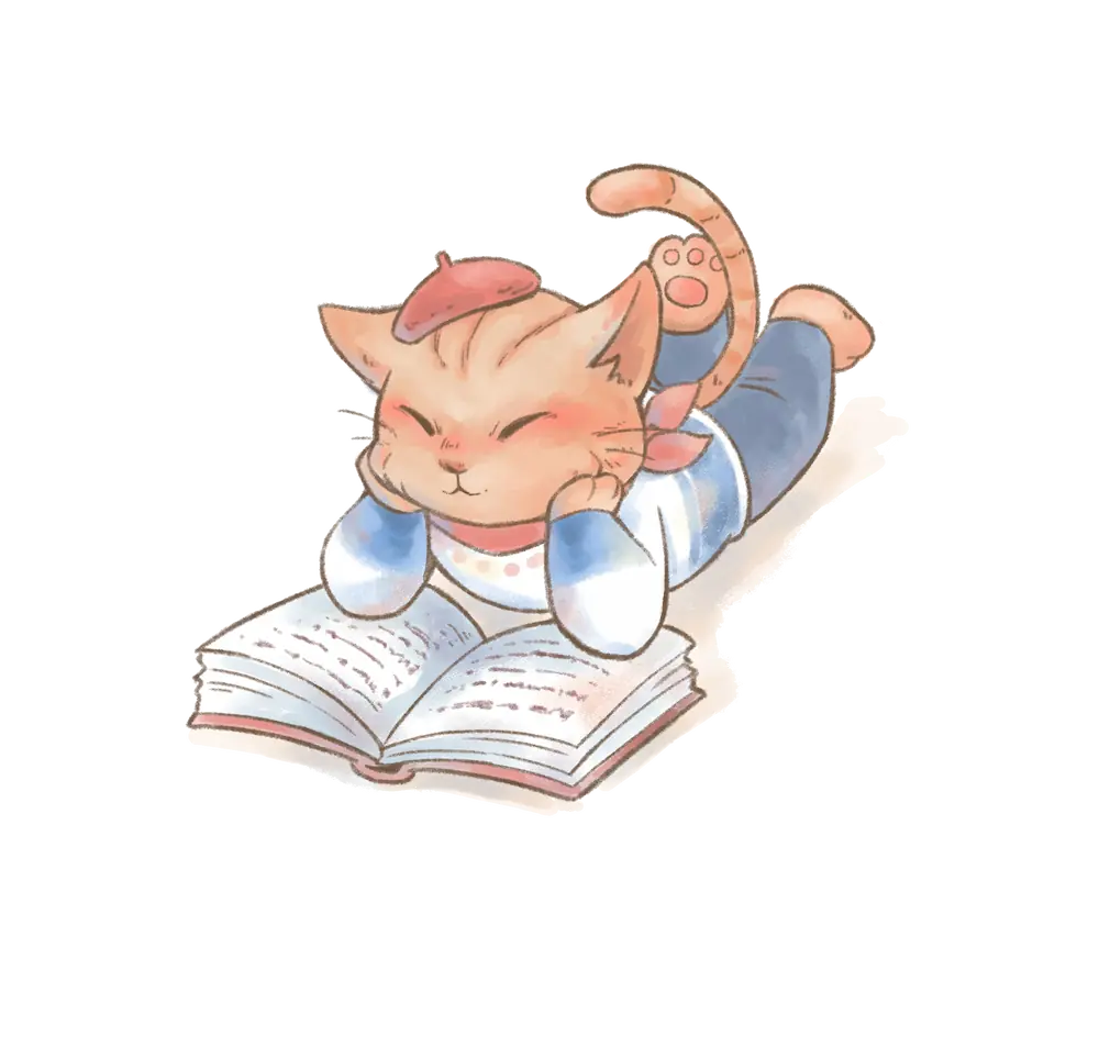 Cat reading a book
